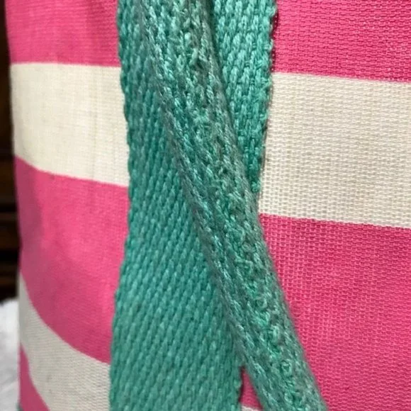 Mud Pie Initial C Cabana Stripe Pink Aqua Periwinkle Canvas Tote - Picture 3 of 10